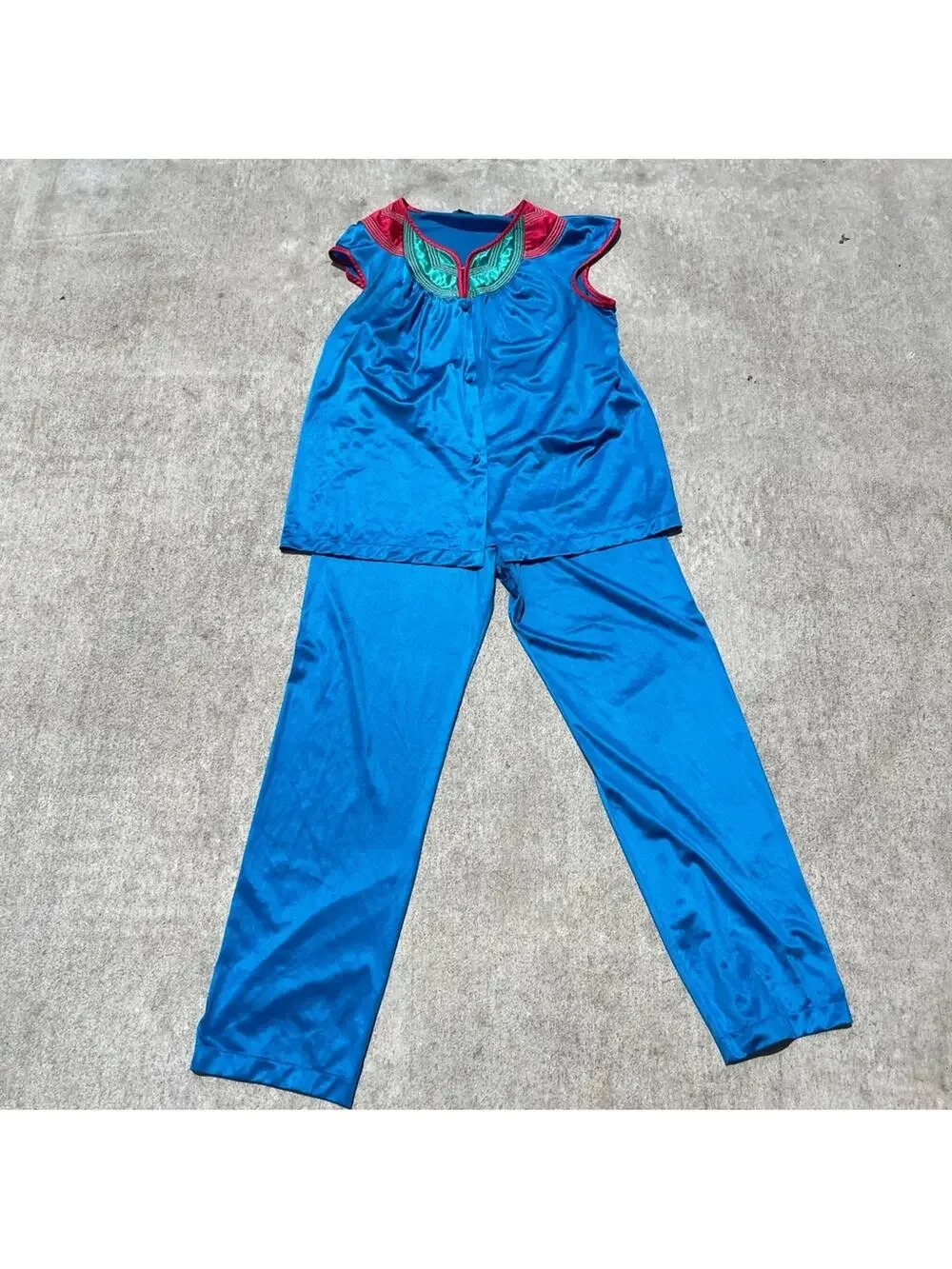 Vintage Vanity Fair Satin Pajama Set Blue Lounge Sleepwear USA Made‎